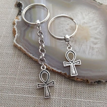 Load image into Gallery viewer, Ankh Keychain, Egyptian Key Fob, Silver Key Ring or Zipper Pull
