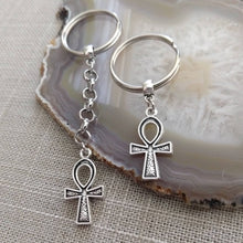 Load image into Gallery viewer, Ankh Keychain, Egyptian Key Fob, Silver Key Ring or Zipper Pull