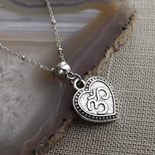 Load image into Gallery viewer, Heart Shaped Ohm Necklace, Aum Yoga Jewelry, Silver Satellite Chain