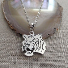 Load image into Gallery viewer, Tiger Necklace, Roaring Cat Pendant on Silver Cable Chain
