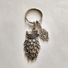 Load image into Gallery viewer, Silver Peacock Feather Keychain - Zipper Pulls Backpack Charms