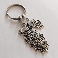 Load image into Gallery viewer, Silver Peacock Feather Keychain - Zipper Pulls Backpack Charms