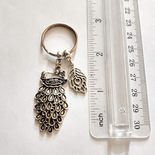 Load image into Gallery viewer, Silver Peacock Feather Keychain - Zipper Pulls Backpack Charms