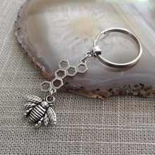 Load image into Gallery viewer, Bee and Honeycomb Keychain, Backpack Purse Charm or Zipper Pull