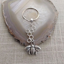 Load image into Gallery viewer, Bee and Honeycomb Keychain, Backpack Purse Charm or Zipper Pull