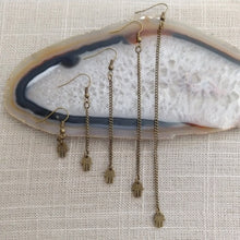 Load image into Gallery viewer, Tiny Hamsa Earrings - Dangle Drop Chain Earrings in Your Choice of Five Lengths