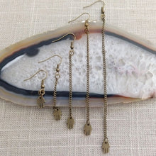 Load image into Gallery viewer, Tiny Hamsa Earrings - Dangle Drop Chain Earrings in Your Choice of Five Lengths