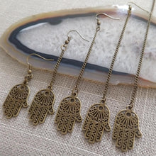 Load image into Gallery viewer, Hamsa Earrings, Dangle Drop Chain Earring in Your Choice of Five Lengths