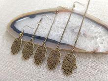 Load image into Gallery viewer, Hamsa Earrings, Dangle Drop Chain Earring in Your Choice of Five Lengths