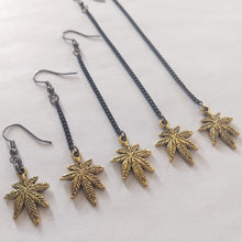 Load image into Gallery viewer, Marijuana Leaf Earrings, Dangle Drop Chain Earrings in Your Choice of Five Lengths