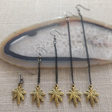 Load image into Gallery viewer, Marijuana Leaf Earrings, Dangle Drop Chain Earrings in Your Choice of Five Lengths