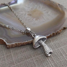 Load image into Gallery viewer, Magic Mushroom Necklace, Psychedelic Charm Necklace on Silver Cable Chain
