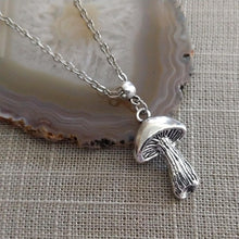 Load image into Gallery viewer, Magic Mushroom Necklace, Psychedelic Charm Necklace on Silver Cable Chain