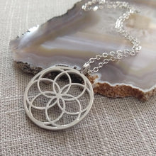Load image into Gallery viewer, Seed of Life Necklace, Silver Thin Cable Chain, Yoga Meditation Reiki Jewelry
