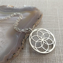 Load image into Gallery viewer, Seed of Life Necklace, Silver Thin Cable Chain, Yoga Meditation Reiki Jewelry