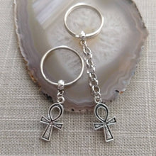 Load image into Gallery viewer, Ankh Keychain, Egyptian Key Fob, Silver Key Ring or Zipper Pull