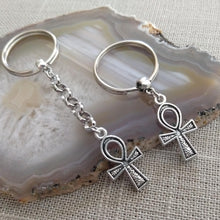 Load image into Gallery viewer, Ankh Keychain, Egyptian Key Fob, Silver Key Ring or Zipper Pull