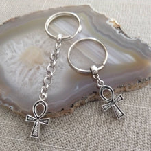 Load image into Gallery viewer, Ankh Keychain, Egyptian Key Fob, Silver Key Ring or Zipper Pull
