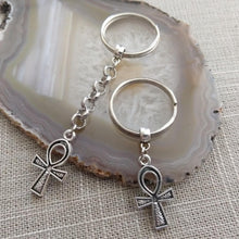 Load image into Gallery viewer, Ankh Keychain, Egyptian Key Fob, Silver Key Ring or Zipper Pull