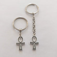 Load image into Gallery viewer, Ankh Keychain, Egyptian Key Fob, Silver Key Ring or Zipper Pull