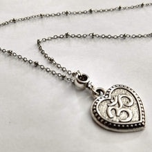 Load image into Gallery viewer, Heart Shaped Ohm Necklace, Aum Yoga Jewelry, Silver Satellite Chain