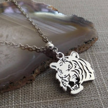 Load image into Gallery viewer, Tiger Necklace, Roaring Cat Pendant on Silver Cable Chain