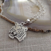 Load image into Gallery viewer, Tiger Necklace, Roaring Cat Pendant on Silver Cable Chain