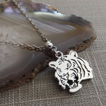 Load image into Gallery viewer, Tiger Necklace, Roaring Cat Pendant on Silver Cable Chain