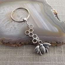 Load image into Gallery viewer, Bee and Honeycomb Keychain, Backpack Purse Charm or Zipper Pull