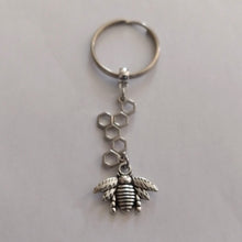 Load image into Gallery viewer, Bee and Honeycomb Keychain, Backpack Purse Charm or Zipper Pull