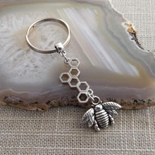 Load image into Gallery viewer, Bee and Honeycomb Keychain, Backpack Purse Charm or Zipper Pull