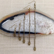 Load image into Gallery viewer, Tiny Hamsa Earrings - Dangle Drop Chain Earrings in Your Choice of Five Lengths