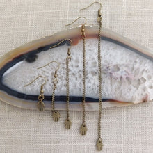 Load image into Gallery viewer, Tiny Hamsa Earrings - Dangle Drop Chain Earrings in Your Choice of Five Lengths