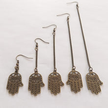 Load image into Gallery viewer, Hamsa Earrings, Dangle Drop Chain Earring in Your Choice of Five Lengths