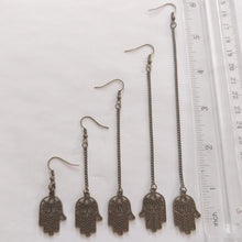 Load image into Gallery viewer, Hamsa Earrings, Dangle Drop Chain Earring in Your Choice of Five Lengths