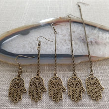 Load image into Gallery viewer, Hamsa Earrings, Dangle Drop Chain Earring in Your Choice of Five Lengths