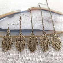 Load image into Gallery viewer, Hamsa Earrings, Dangle Drop Chain Earring in Your Choice of Five Lengths