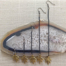 Load image into Gallery viewer, Marijuana Leaf Earrings, Dangle Drop Chain Earrings in Your Choice of Five Lengths