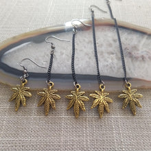 Load image into Gallery viewer, Marijuana Leaf Earrings, Dangle Drop Chain Earrings in Your Choice of Five Lengths