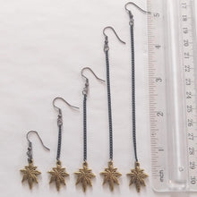 Load image into Gallery viewer, Marijuana Leaf Earrings, Dangle Drop Chain Earrings in Your Choice of Five Lengths
