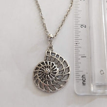 Load image into Gallery viewer, Ammonite Necklace, Silver Fossil Charm Necklace on Cable Chain