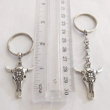 Load image into Gallery viewer, Bull Skull Keychain, Zipper Pull Backpack or Purse Charm