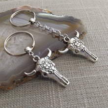 Load image into Gallery viewer, Bull Skull Keychain, Zipper Pull Backpack or Purse Charm