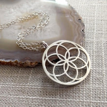 Load image into Gallery viewer, Seed of Life Necklace, Silver Thin Cable Chain, Yoga Meditation Reiki Jewelry