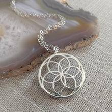 Load image into Gallery viewer, Seed of Life Necklace, Silver Thin Cable Chain, Yoga Meditation Reiki Jewelry