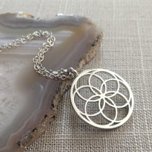 Load image into Gallery viewer, Seed of Life Necklace, Silver Thin Cable Chain, Yoga Meditation Reiki Jewelry