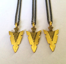 Load image into Gallery viewer, Brass Arrowhead Necklace, Your Choice of Curb Chain, Mens Arrowhead Jewelry, Layering Jewelry