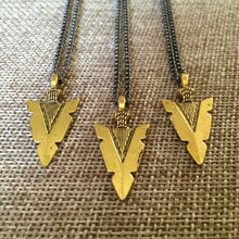 Load image into Gallery viewer, Brass Arrowhead Necklace, Your Choice of Curb Chain, Mens Arrowhead Jewelry, Layering Jewelry
