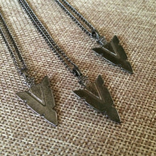 Load image into Gallery viewer, Arrowhead Necklace on Thin Gunmetal Chain - Mens Arrowhead Necklace