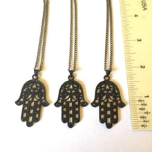 Load image into Gallery viewer, Hamsa Necklace in Black - Hamsa Charm on Thin Gunmetal Chain - Mens Hamsa Necklace